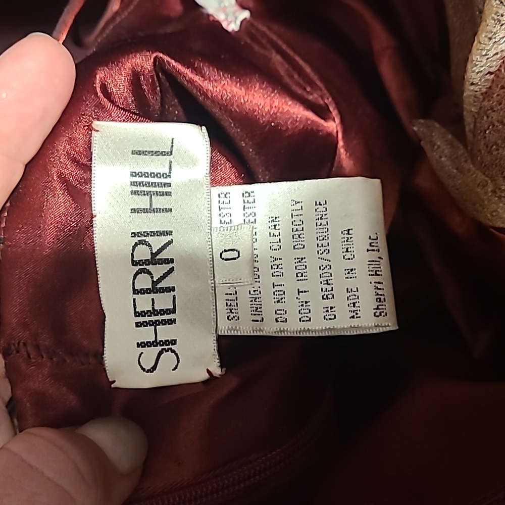 Sherri Hill satin dress V neck  spaghetti straps wine red sz 0 - Picture 12 of 13